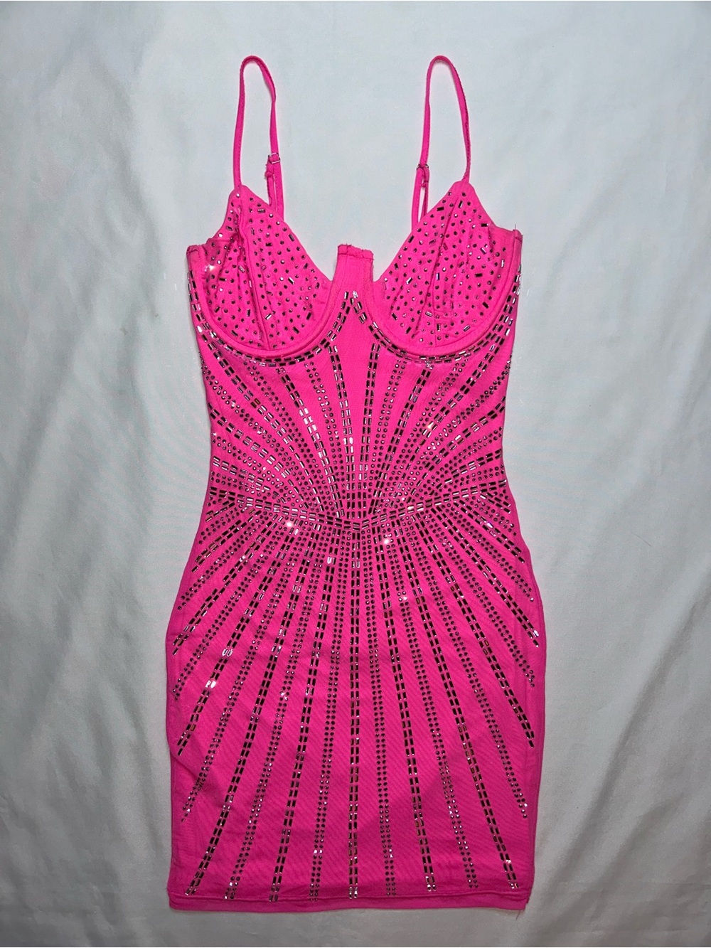 Hot & Delicious Pink Rhinestone Bodycon Mini Dress Size Small Y2K Party